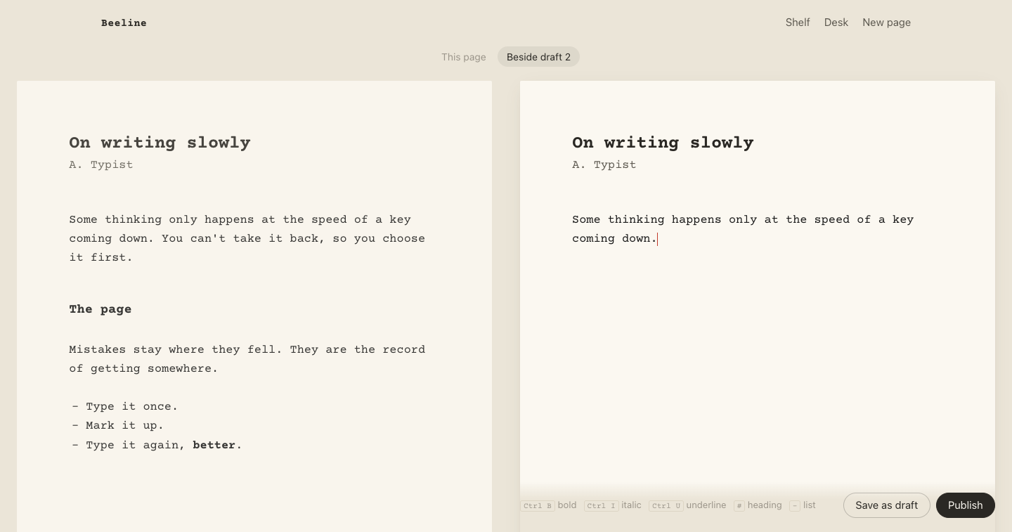 The marked-up draft beside the next draft, being typed